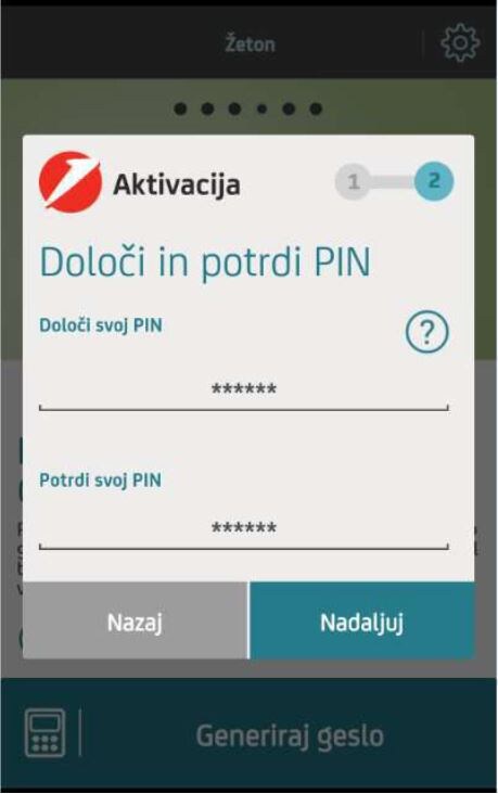 Določi geslo za dostop v Žeton